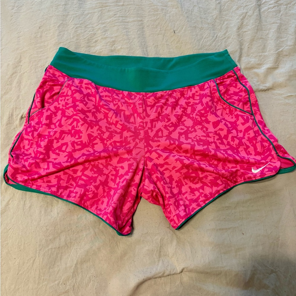Nike Women's Pink and Green Athletic Shorts